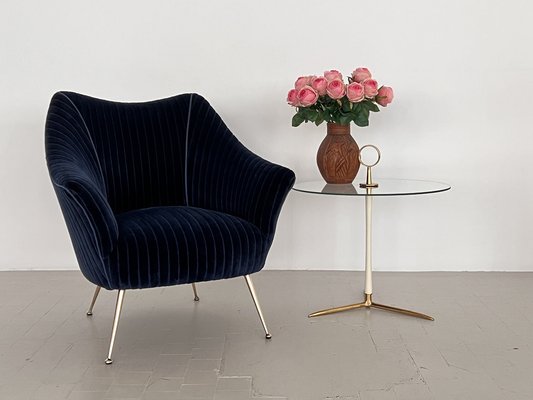 Mid-Century Italian Armchair with Brass Legs in Velvet, 1970s-VNE-1818318