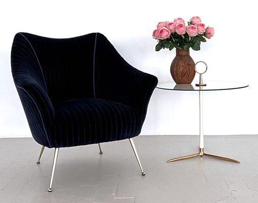 Mid-Century Italian Armchair with Brass Legs in Velvet, 1970s-VNE-1818318