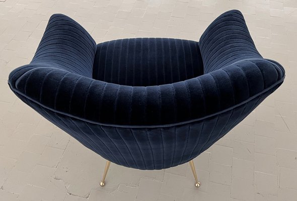 Mid-Century Italian Armchair with Brass Legs in Velvet, 1970s-VNE-1818318