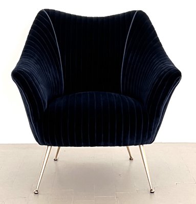 Mid-Century Italian Armchair with Brass Legs in Velvet, 1970s-VNE-1818318