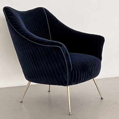 Mid-Century Italian Armchair with Brass Legs in Velvet, 1970s-VNE-1818318