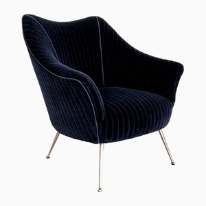 Mid-Century Italian Armchair with Brass Legs in Velvet, 1970s-VNE-1818318