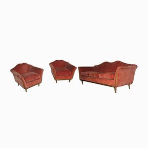 Mid-Century Italian Armchairs and Sofa Set, 1950s, Set of 3-EH-540959