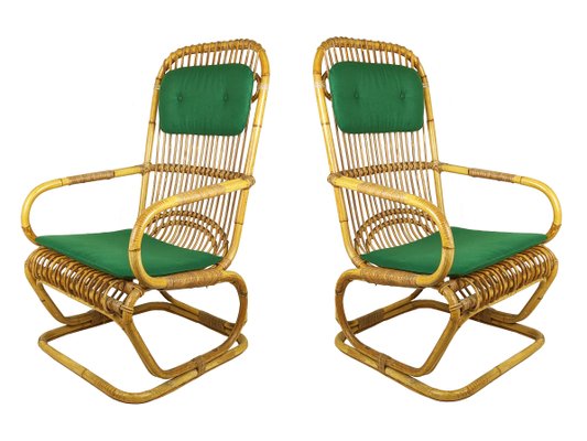 Mid-Century Italian Armchairs in Rattan and Rush, 1960s, Set of 2-RD-2017155