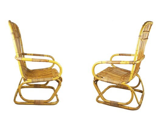 Mid-Century Italian Armchairs in Rattan and Rush, 1960s, Set of 2-RD-2017155