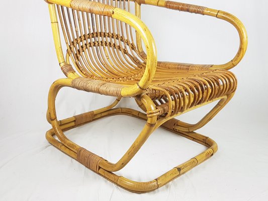 Mid-Century Italian Armchairs in Rattan and Rush, 1960s, Set of 2-RD-2017155