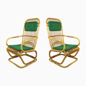 Mid-Century Italian Armchairs in Rattan and Rush, 1960s, Set of 2-RD-2017155