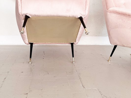 Mid-Century Italian Armchairs in Soft Pink Velvet with Brass Tips, 1950s, Set of 2-VNE-1264660