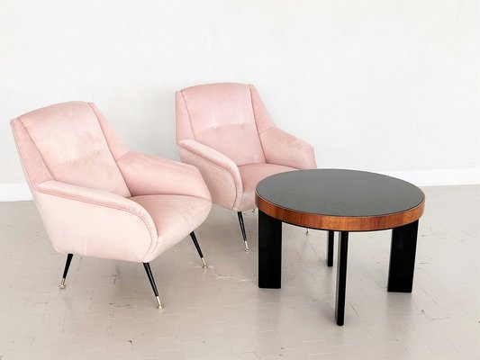 Mid-Century Italian Armchairs in Soft Pink Velvet with Brass Tips, 1950s, Set of 2-VNE-1264660