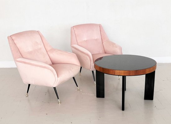 Mid-Century Italian Armchairs in Soft Pink Velvet with Brass Tips, 1950s, Set of 2-VNE-1264660