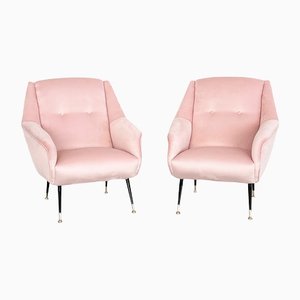 Mid-Century Italian Armchairs in Soft Pink Velvet with Brass Tips, 1950s, Set of 2-VNE-1264660