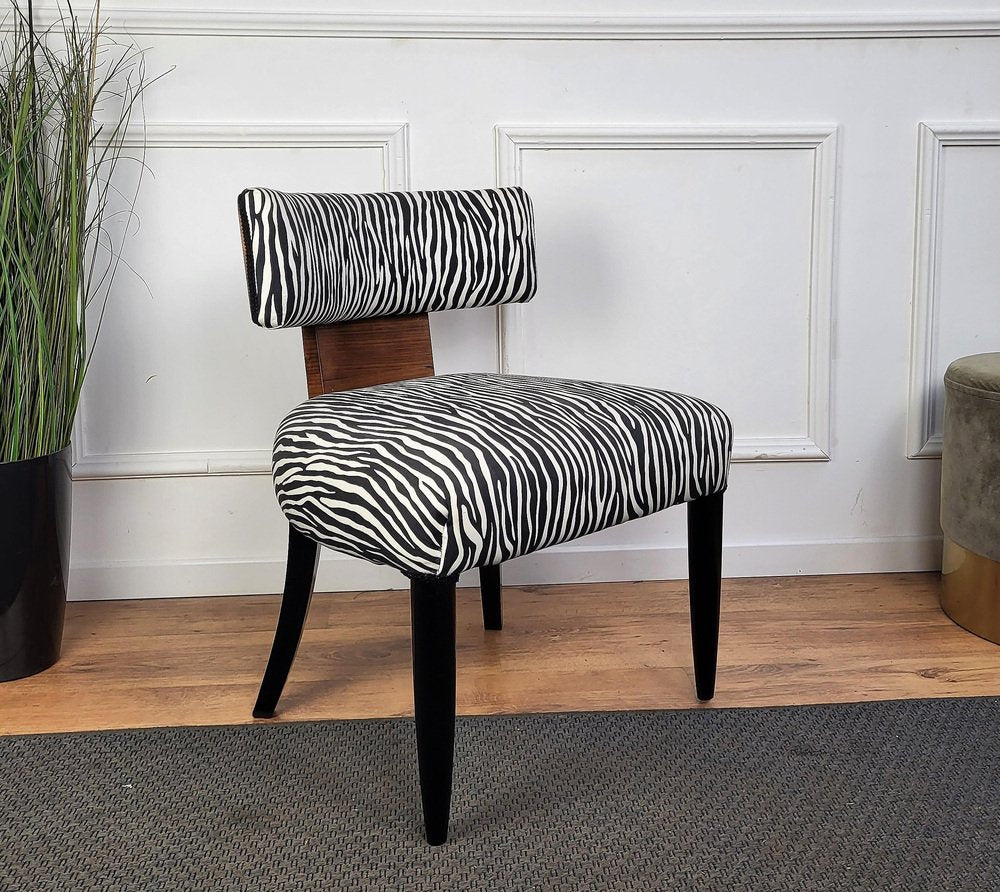 Mid-Century Italian Art Deco Briar Walnut Animalier Zebra Upholstered Chair, 1940s