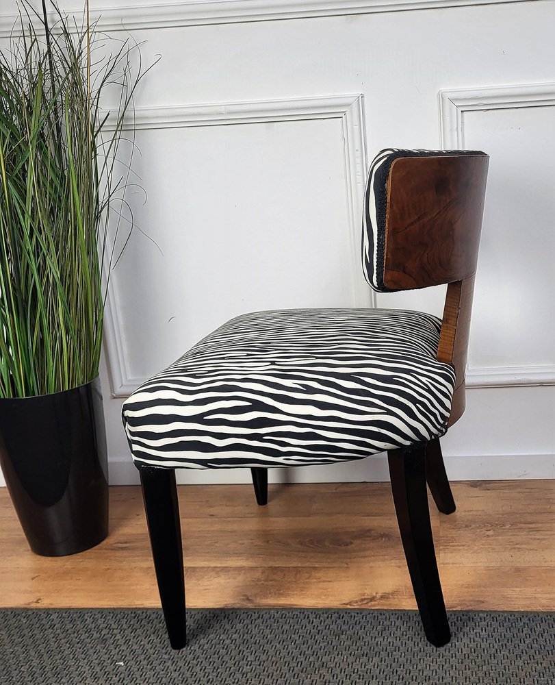 Mid-Century Italian Art Deco Briar Walnut Animalier Zebra Upholstered Chair, 1940s