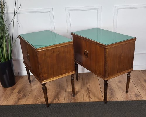 Mid-Century Italian Art Deco Nightstands in Walnut, 1950s, Set of 2-EUP-1768075