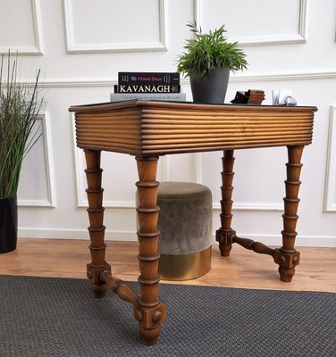 Mid-Century Italian Art Deco Style Walnut, Brass & Glass Top Desk, 1960s-EUP-1341107