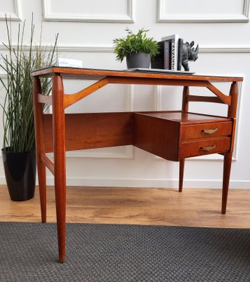 Mid-Century Italian Art Deco Walnut & Brass Writing Desk by Paolo Buffa, 1940s-EUP-1341104