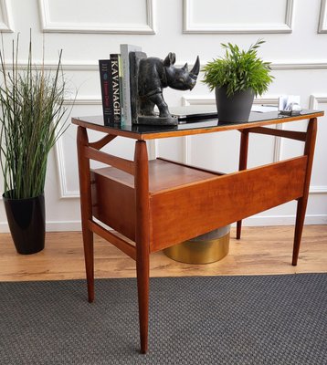 Mid-Century Italian Art Deco Walnut & Brass Writing Desk by Paolo Buffa, 1940s-EUP-1341104