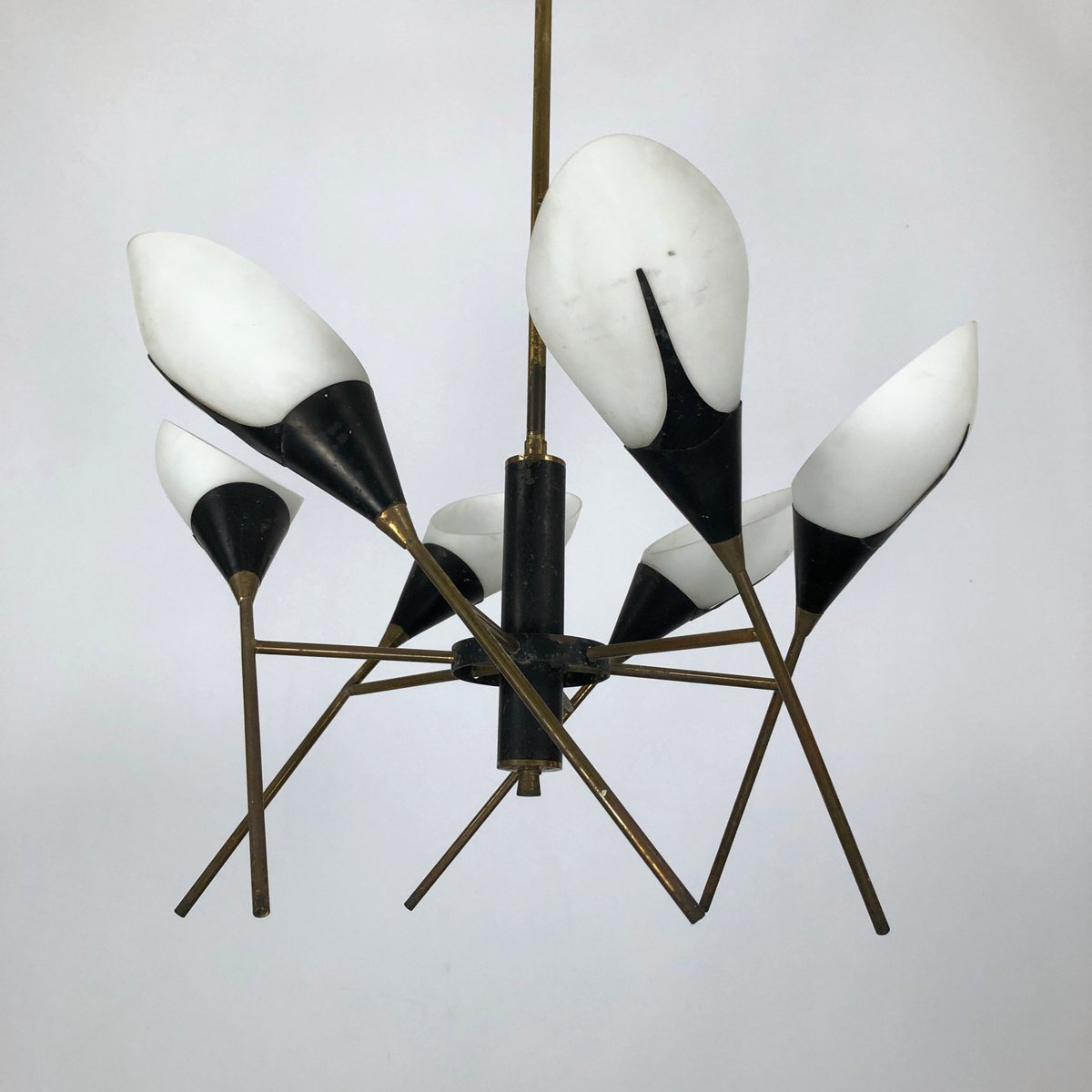 Mid-Century Italian Articulated Brass 6-Arm Chandelier from Stilnovo, 1950s