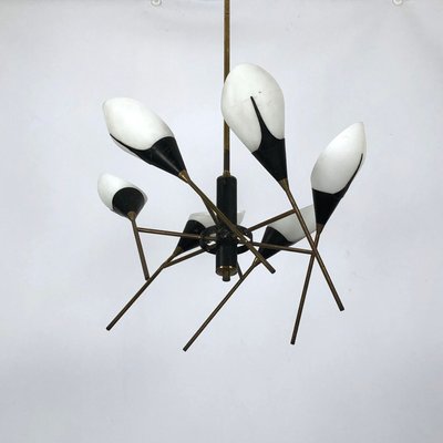 Mid-Century Italian Articulated Brass 6-Arm Chandelier from Stilnovo, 1950s-OT-900191