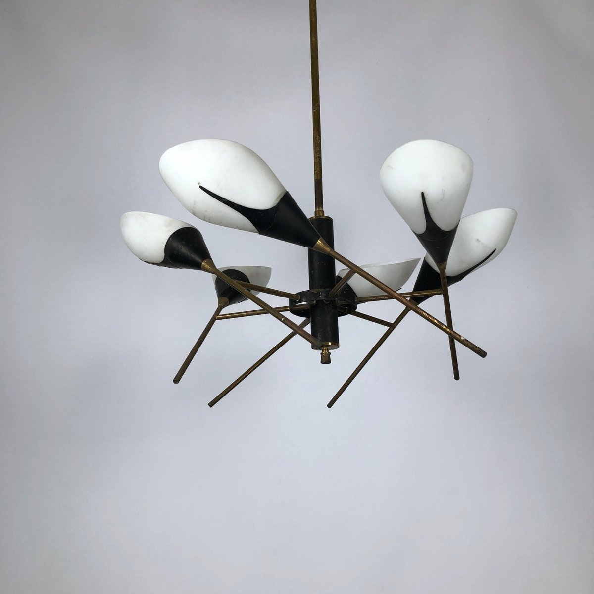 Mid-Century Italian Articulated Brass 6-Arm Chandelier from Stilnovo, 1950s