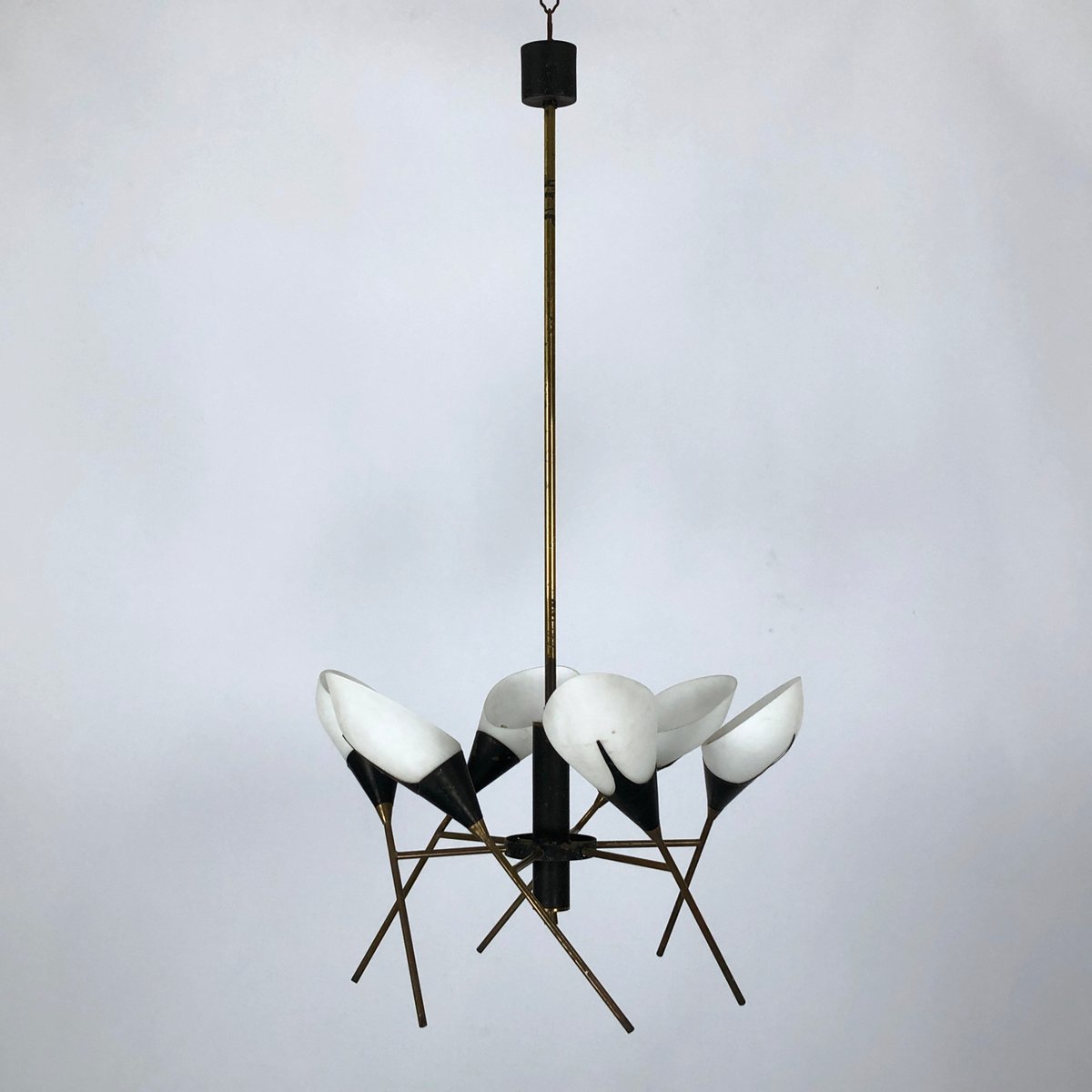 Mid-Century Italian Articulated Brass 6-Arm Chandelier from Stilnovo, 1950s