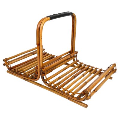 Mid-Century Italian Bamboo and Leather Magazine Rack, 1960s-LYQ-1253810