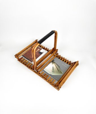 Mid-Century Italian Bamboo and Leather Magazine Rack, 1960s-LYQ-1253810