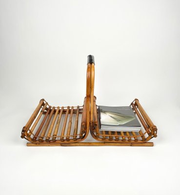 Mid-Century Italian Bamboo and Leather Magazine Rack, 1960s-LYQ-1253810