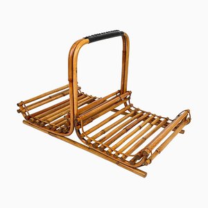 Mid-Century Italian Bamboo and Leather Magazine Rack, 1960s-LYQ-1253810