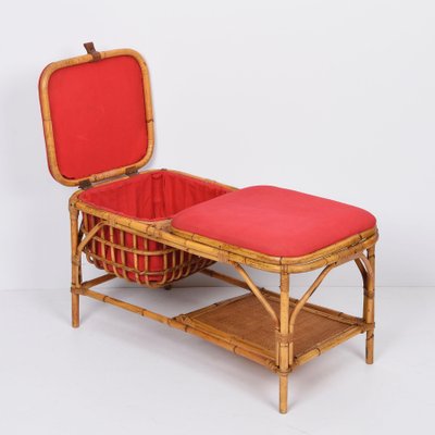 Mid-Century Italian Bamboo and Rattan Bench, 1950s-JDR-1125633