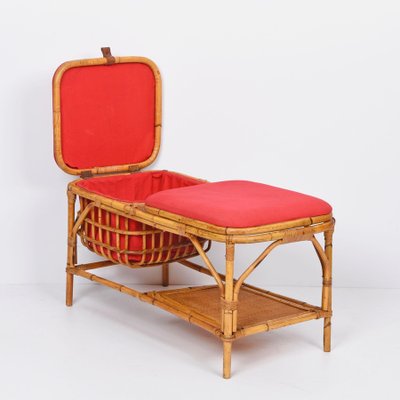 Mid-Century Italian Bamboo and Rattan Bench, 1950s-JDR-1125633