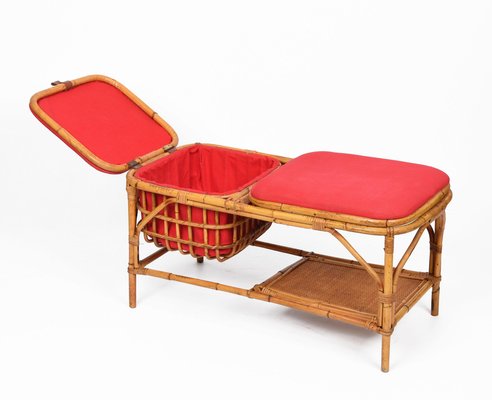 Mid-Century Italian Bamboo and Rattan Bench, 1950s-JDR-1125633