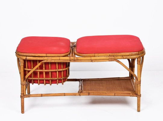 Mid-Century Italian Bamboo and Rattan Bench, 1950s-JDR-1125633