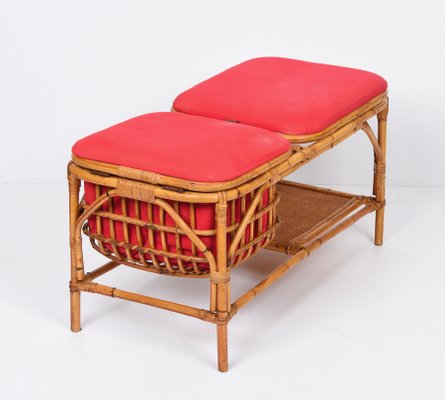 Mid-Century Italian Bamboo and Rattan Bench, 1950s-JDR-1125633