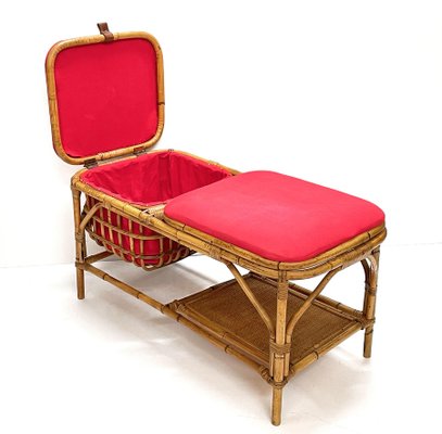 Mid-Century Italian Bamboo and Rattan Bench, 1950s-JDR-1125633