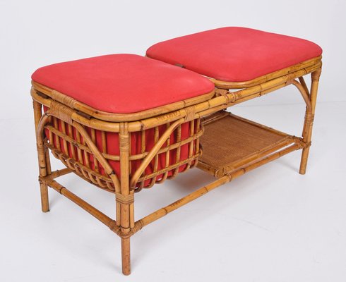 Mid-Century Italian Bamboo and Rattan Bench, 1950s-JDR-1125633