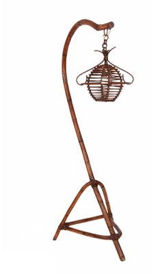 Mid-Century Italian Bamboo and Rattan Floor Lamp, 1950s-JDR-1125591