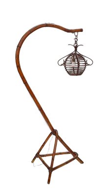 Mid-Century Italian Bamboo and Rattan Floor Lamp, 1950s-JDR-1125591