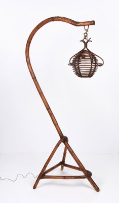 Mid-Century Italian Bamboo and Rattan Floor Lamp, 1950s-JDR-1125591