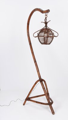 Mid-Century Italian Bamboo and Rattan Floor Lamp, 1950s-JDR-1125591