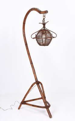 Mid-Century Italian Bamboo and Rattan Floor Lamp, 1950s-JDR-1125591