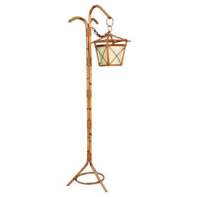 Mid-Century Italian Bamboo and Rattan Floor Lamp with Tripod Base, 1950s-JDR-1125443