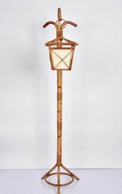 Mid-Century Italian Bamboo and Rattan Floor Lamp with Tripod Base, 1950s-JDR-1125443