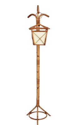 Mid-Century Italian Bamboo and Rattan Floor Lamp with Tripod Base, 1950s-JDR-1125443