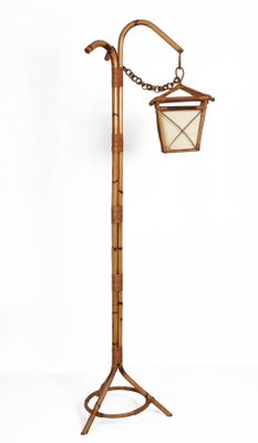 Mid-Century Italian Bamboo and Rattan Floor Lamp with Tripod Base, 1950s-JDR-1125443