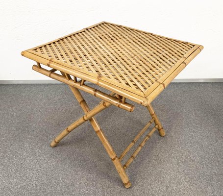 Mid-Century Italian Bamboo and Rattan Foldable Table and Four Chairs, 1960s, Set of 5-JDR-1126160