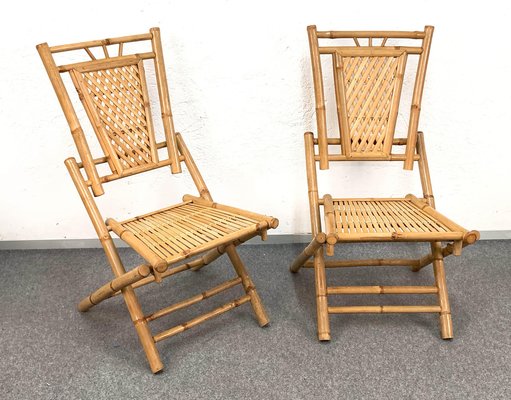 Mid-Century Italian Bamboo and Rattan Foldable Table and Four Chairs, 1960s, Set of 5-JDR-1126160