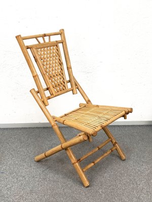 Mid-Century Italian Bamboo and Rattan Foldable Table and Four Chairs, 1960s, Set of 5-JDR-1126160