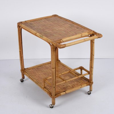 Mid-Century Italian Bamboo and Rattan Rectangular Serving Trolley, 1960s-JDR-1210070