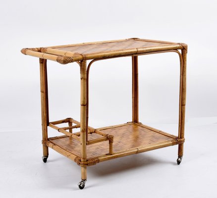 Mid-Century Italian Bamboo and Rattan Rectangular Serving Trolley, 1960s-JDR-1210070